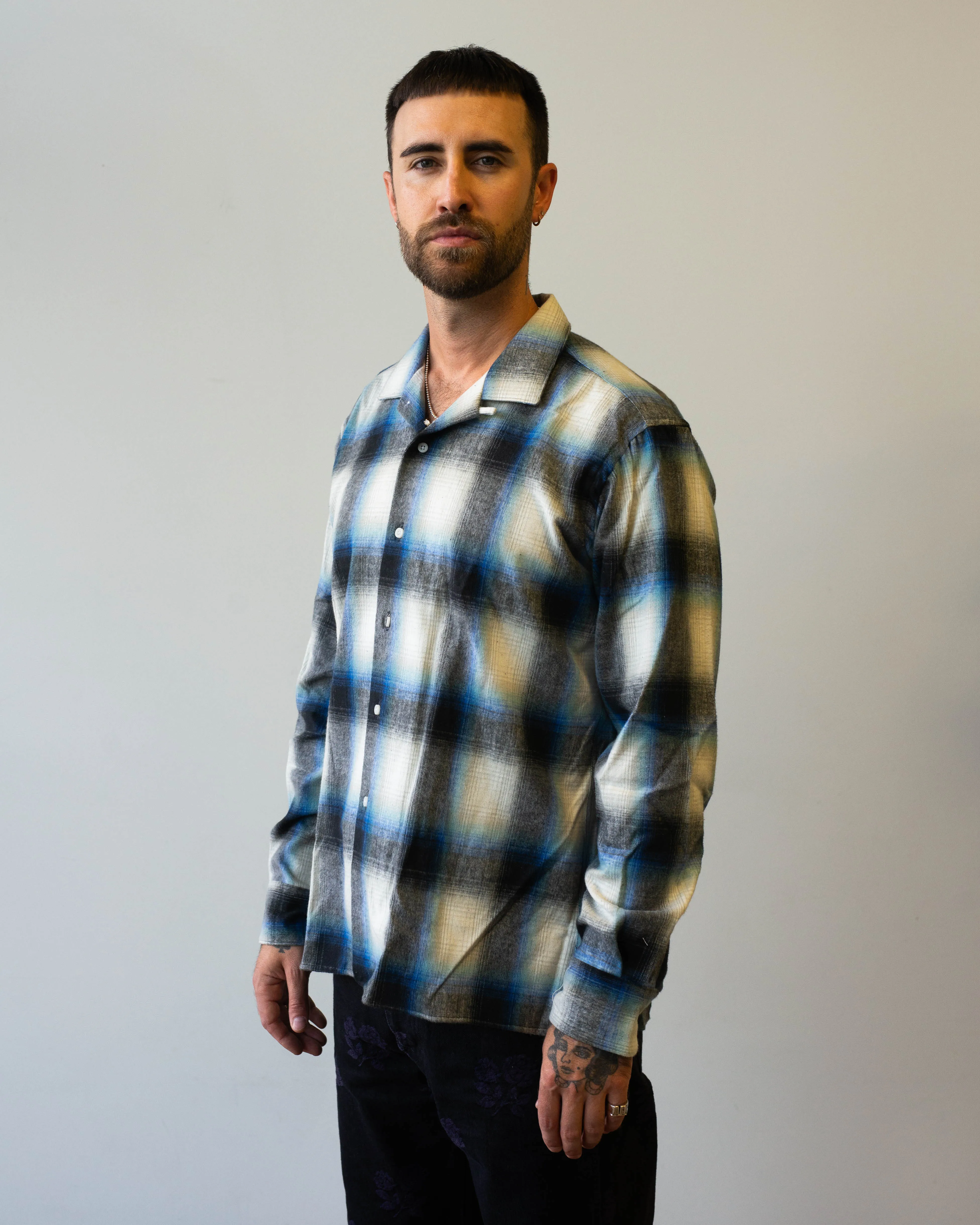 Gitman Vintage Blue Shaggy Brushed Ombre Long Sleeve Camp Shirt