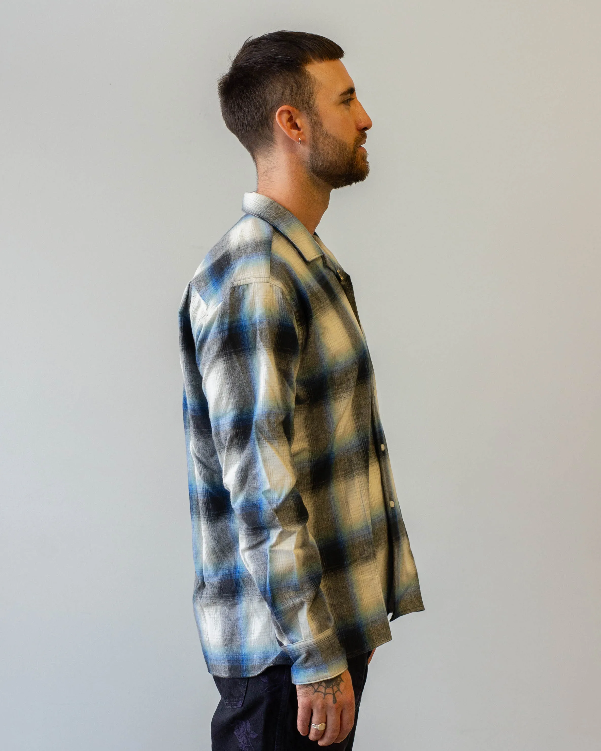 Gitman Vintage Blue Shaggy Brushed Ombre Long Sleeve Camp Shirt