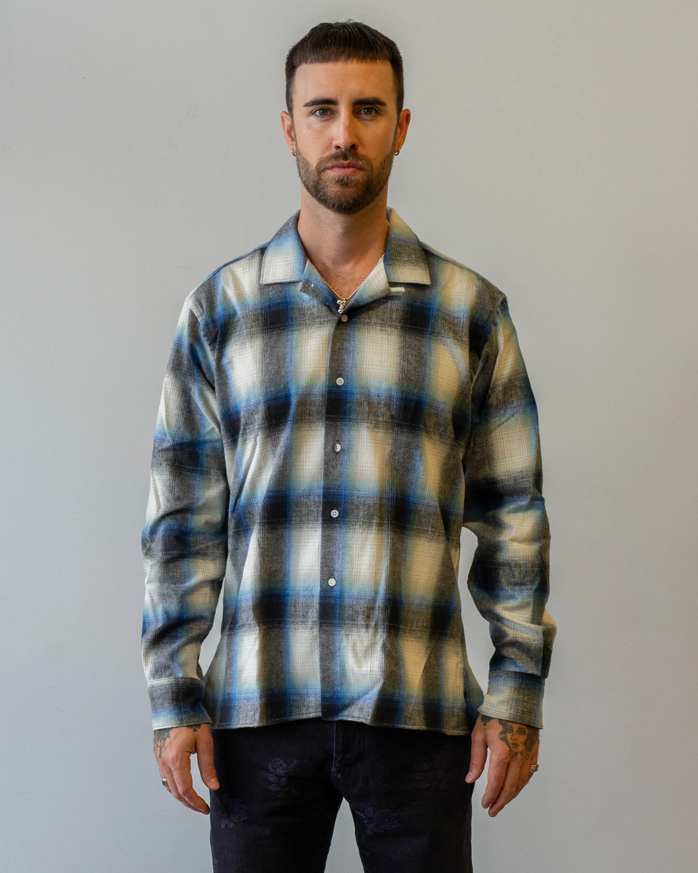 Gitman Vintage Blue Shaggy Brushed Ombre Long Sleeve Camp Shirt