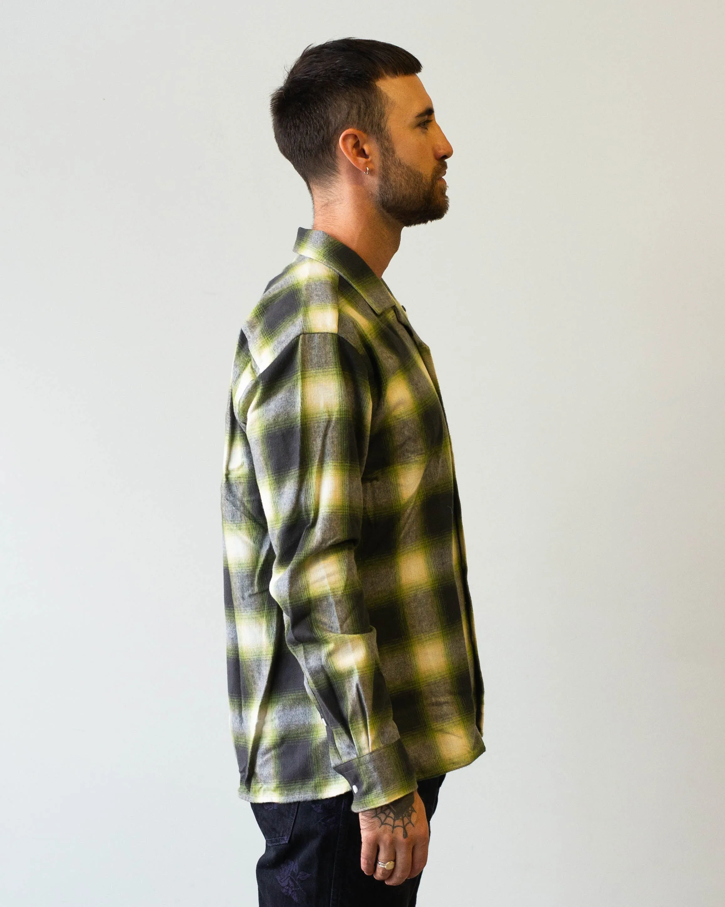 Gitman Vintage Green Shaggy Brushed Ombre Long Sleeve Camp Shirt