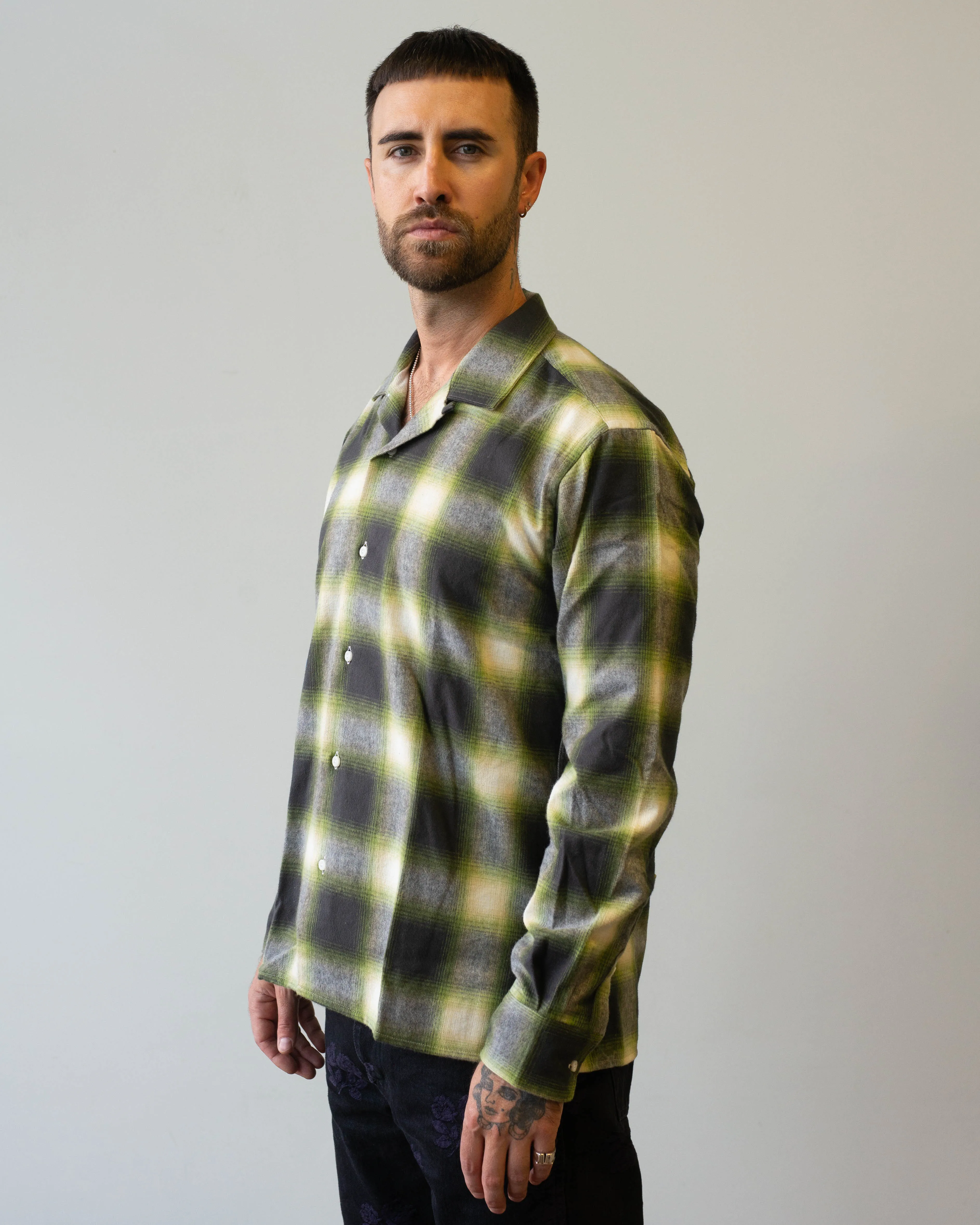 Gitman Vintage Green Shaggy Brushed Ombre Long Sleeve Camp Shirt