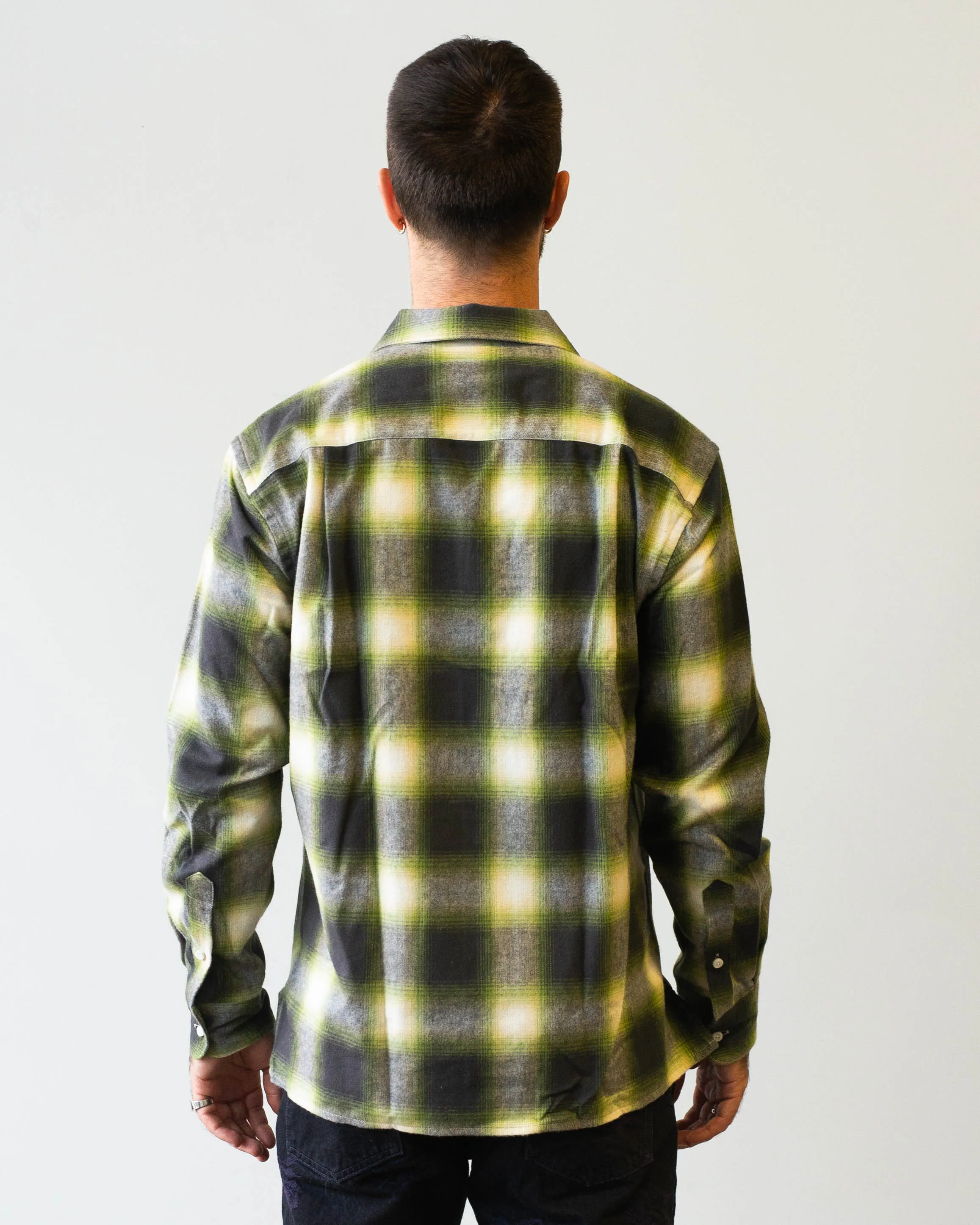 Gitman Vintage Green Shaggy Brushed Ombre Long Sleeve Camp Shirt
