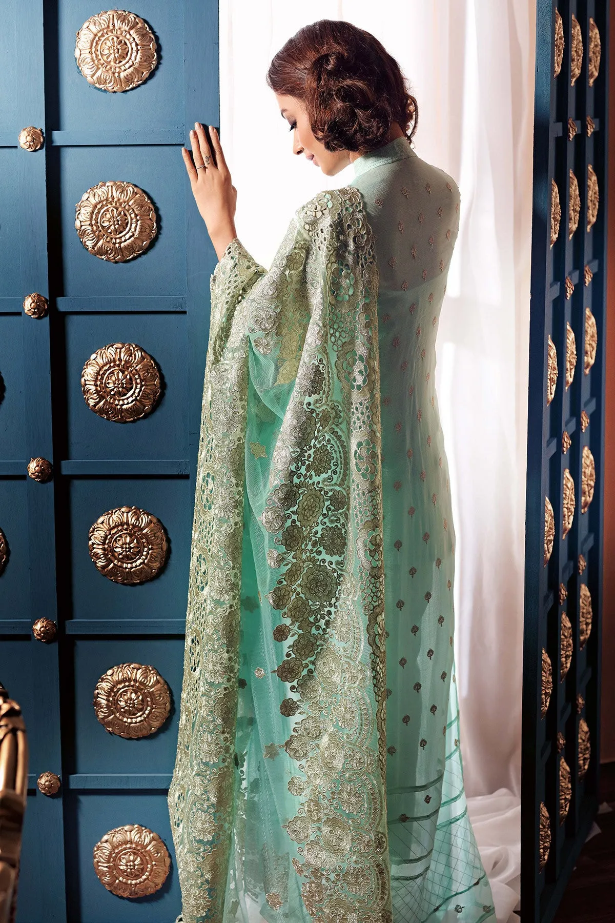 Gul Ahmed Luxury Chiffon Collection - Light Blue 3 Pc Premium Embroidered Chiffon PM-202