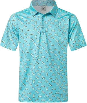 Hardaddy Men's Moisture Wicking Polo Shirts Printed Dry Fit Short Sleeve Collared Golf Shirt