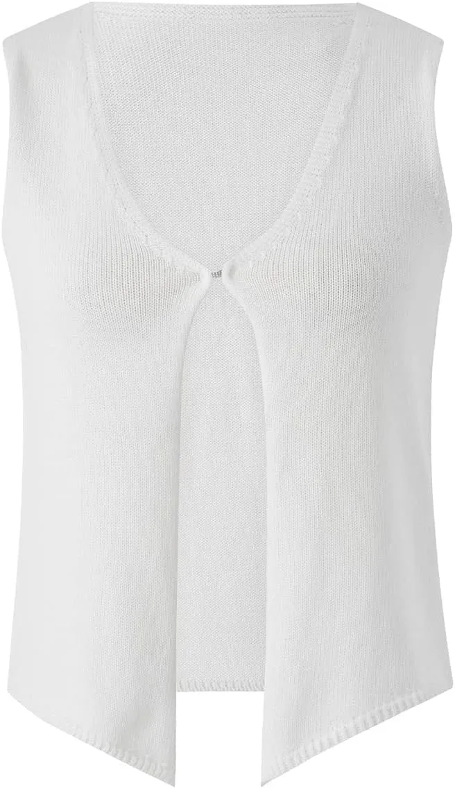 HengShunRui Women Sleeveless Knit Vest Button Down Crochet Sweater Tank Top