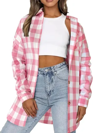 HOTOUCH Womens Flannel Plaid Shirts Cotton Casual Long Sleeve Blouse Classic Collared Button Down 2025 Fall Tops S-2XL