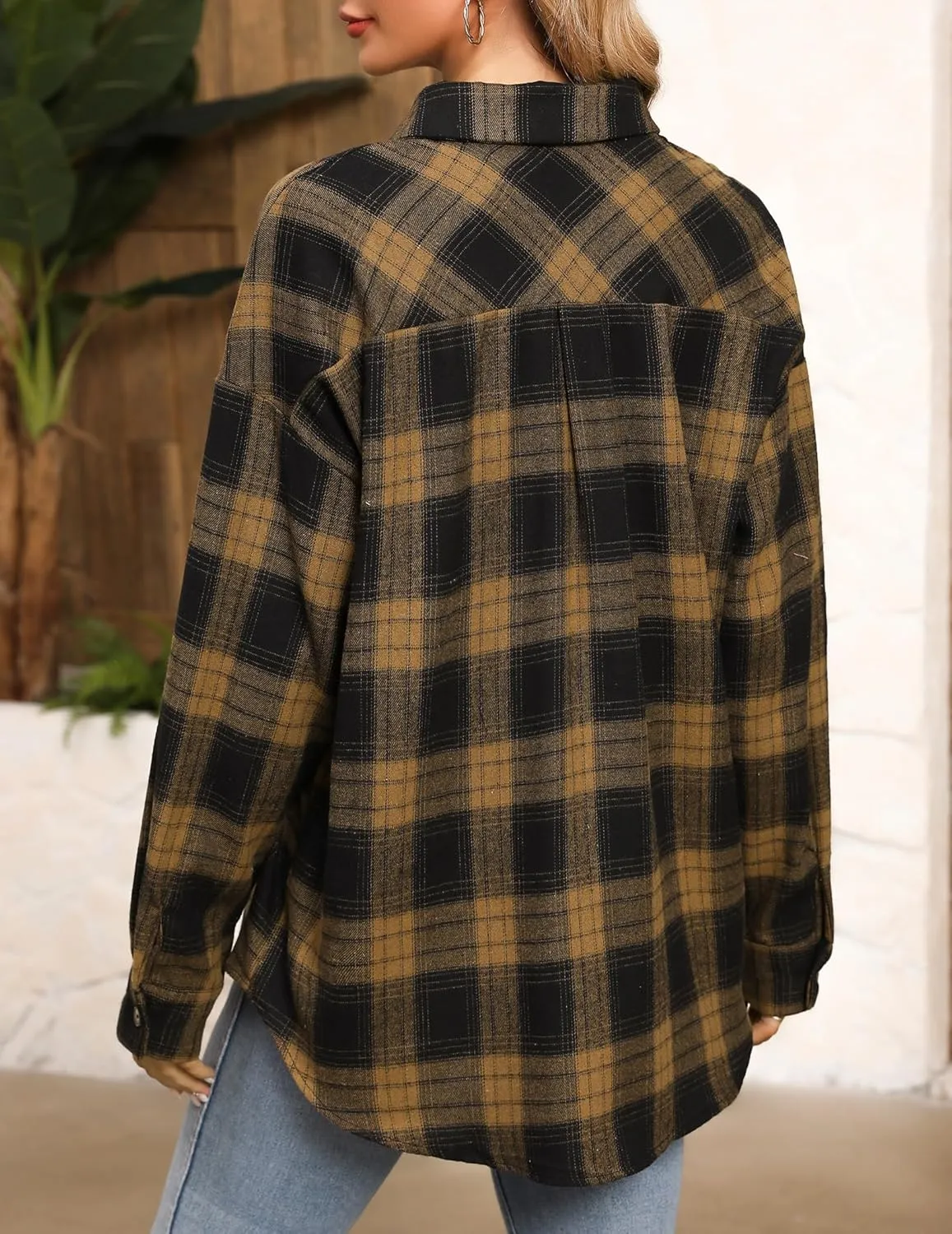 HOTOUCH Womens Flannel Plaid Shirts Cotton Casual Long Sleeve Blouse Classic Collared Button Down 2025 Fall Tops S-2XL