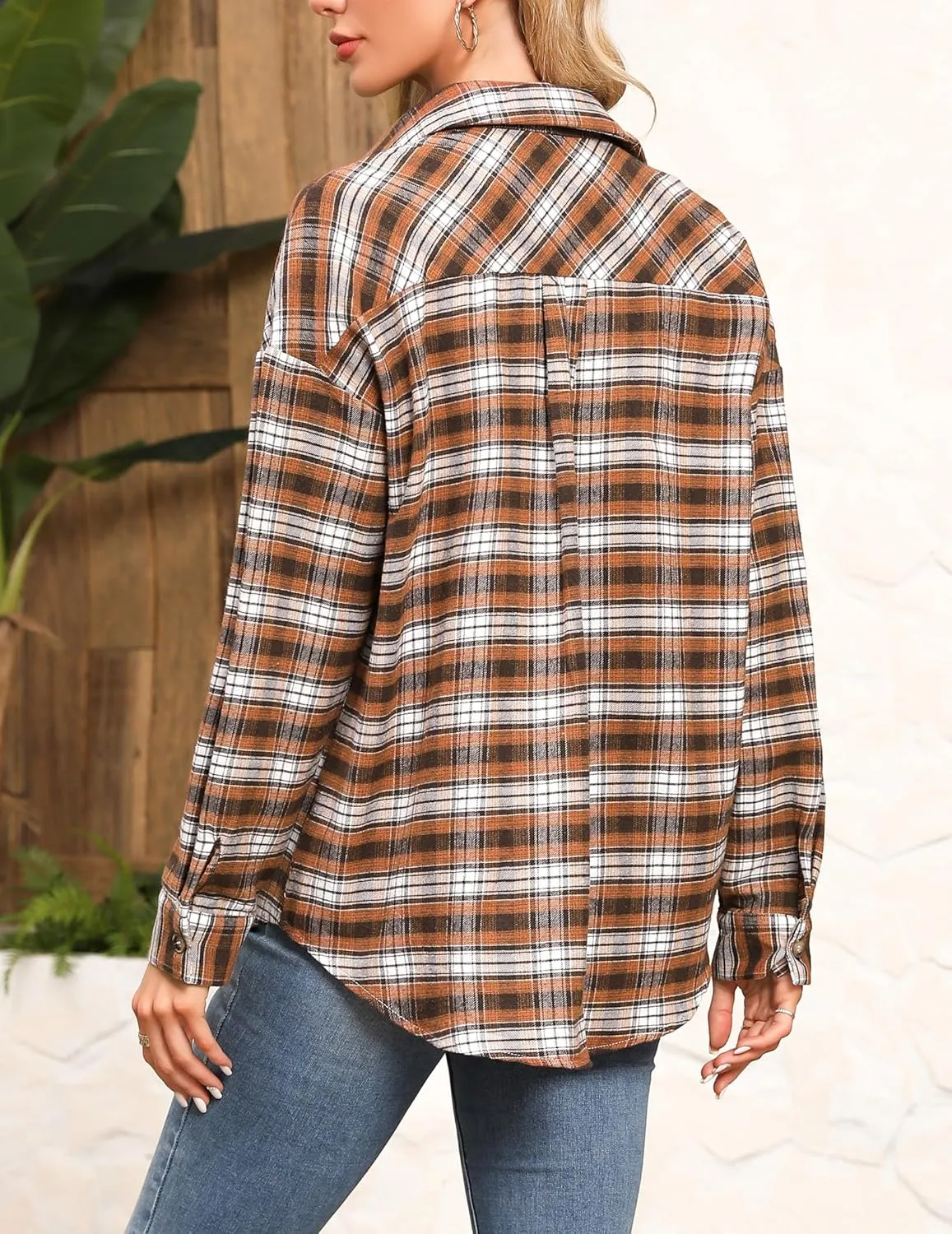 HOTOUCH Womens Flannel Plaid Shirts Cotton Casual Long Sleeve Blouse Classic Collared Button Down 2025 Fall Tops S-2XL