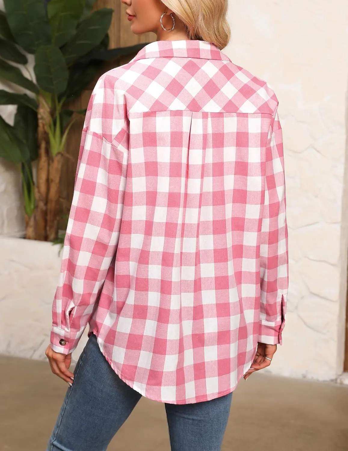 HOTOUCH Womens Flannel Plaid Shirts Cotton Casual Long Sleeve Blouse Classic Collared Button Down 2025 Fall Tops S-2XL