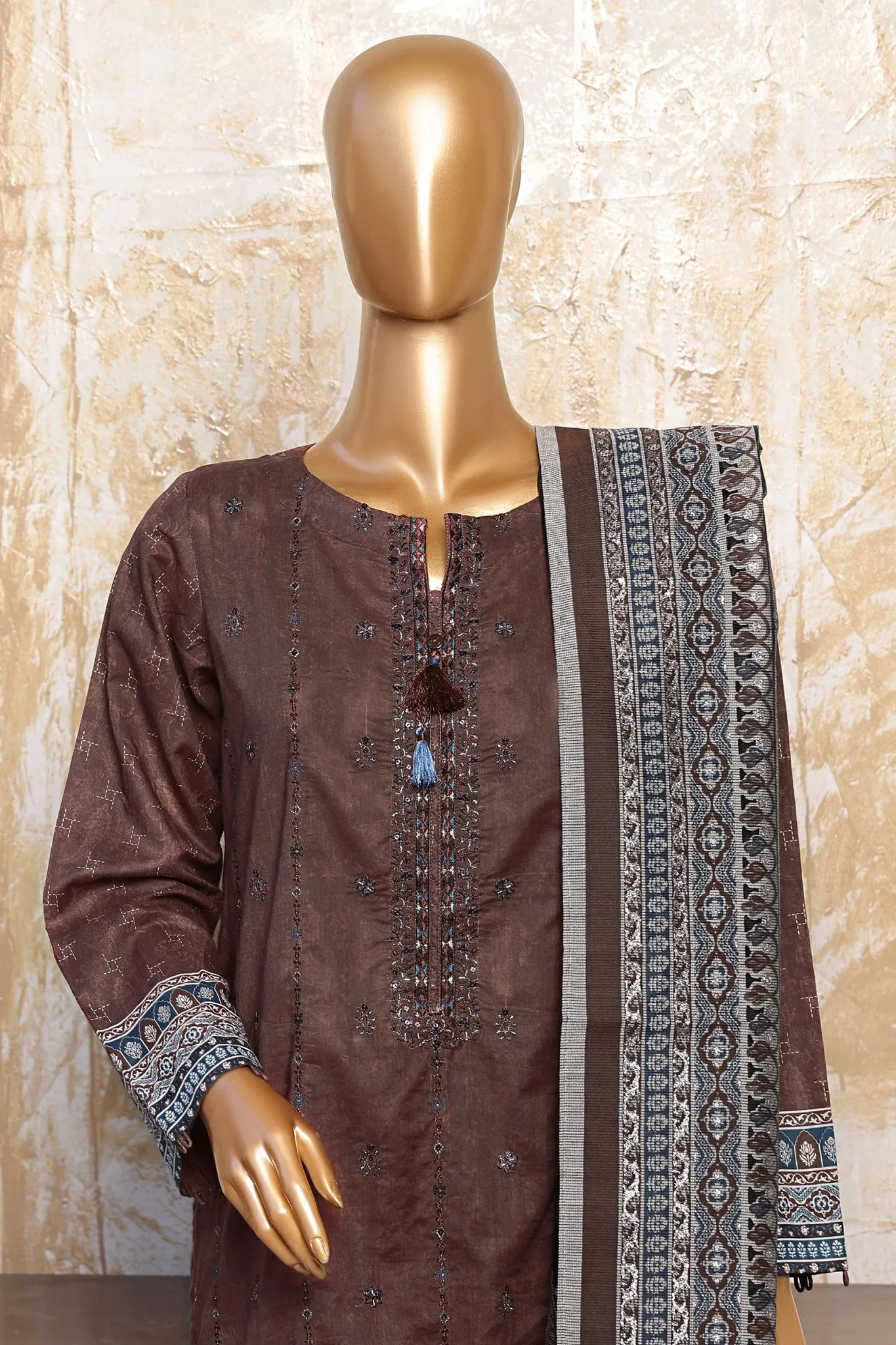 HZ Premium Stitched 3 Piece Festive Digital Printed Emb Lawn Collection'2024-FEL-410
