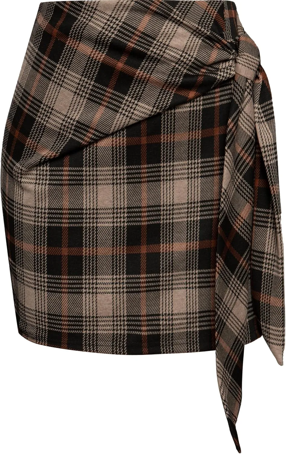 Kate Kasin Women's Plaid Skirt Elastic High Waist Bow Tie Stretch Bodycon Pencil Mini Skirts