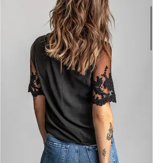 Lace patchwork sleeve top