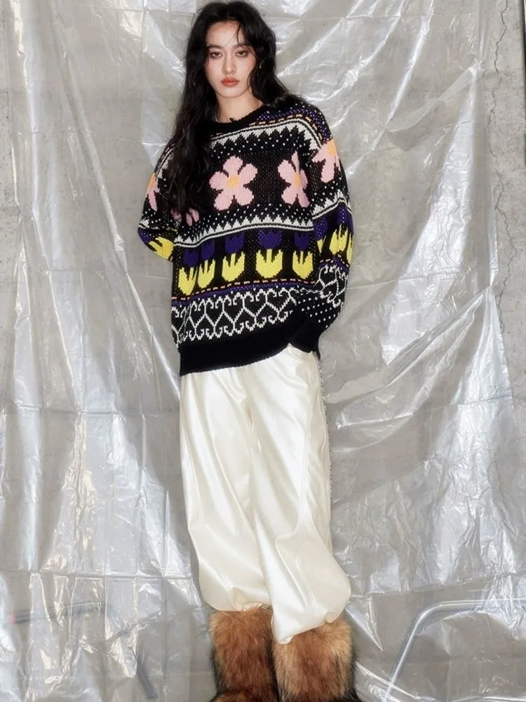 Lazy wind colorful floral sweater【s0000005631】