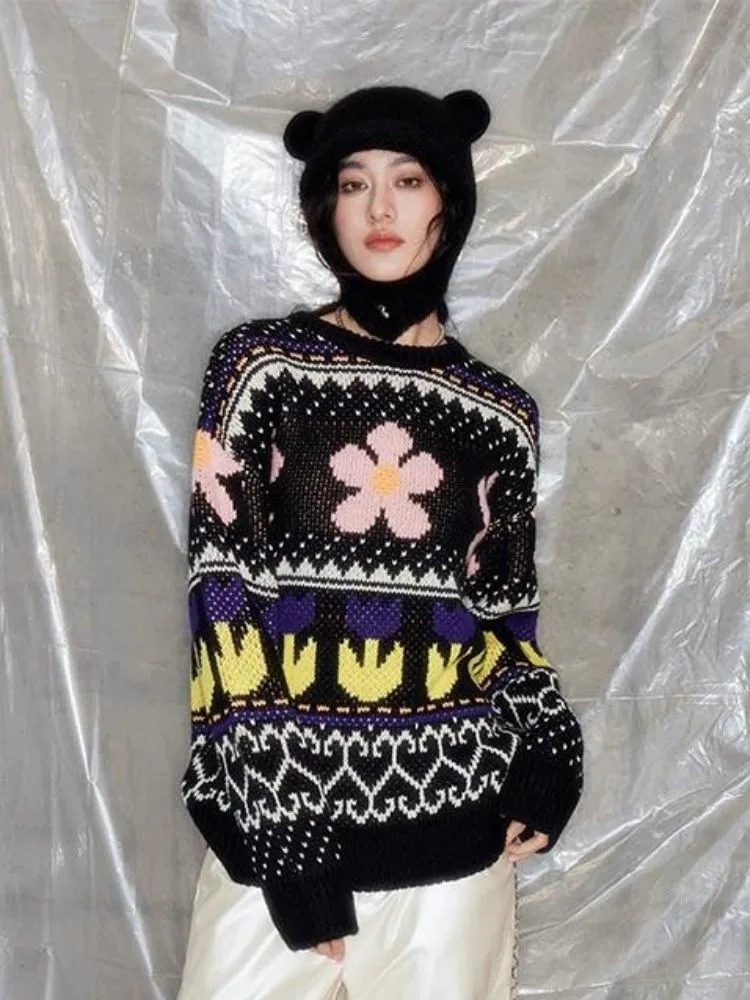 Lazy wind colorful floral sweater【s0000005631】
