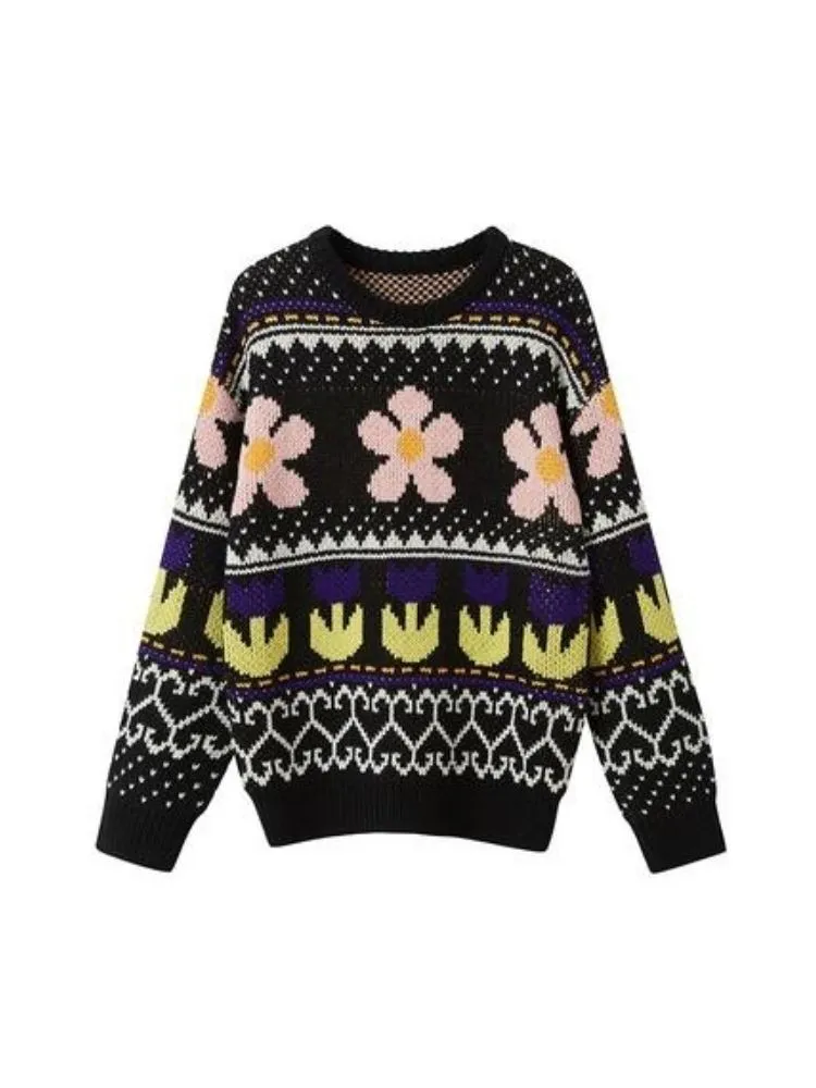 Lazy wind colorful floral sweater【s0000005631】