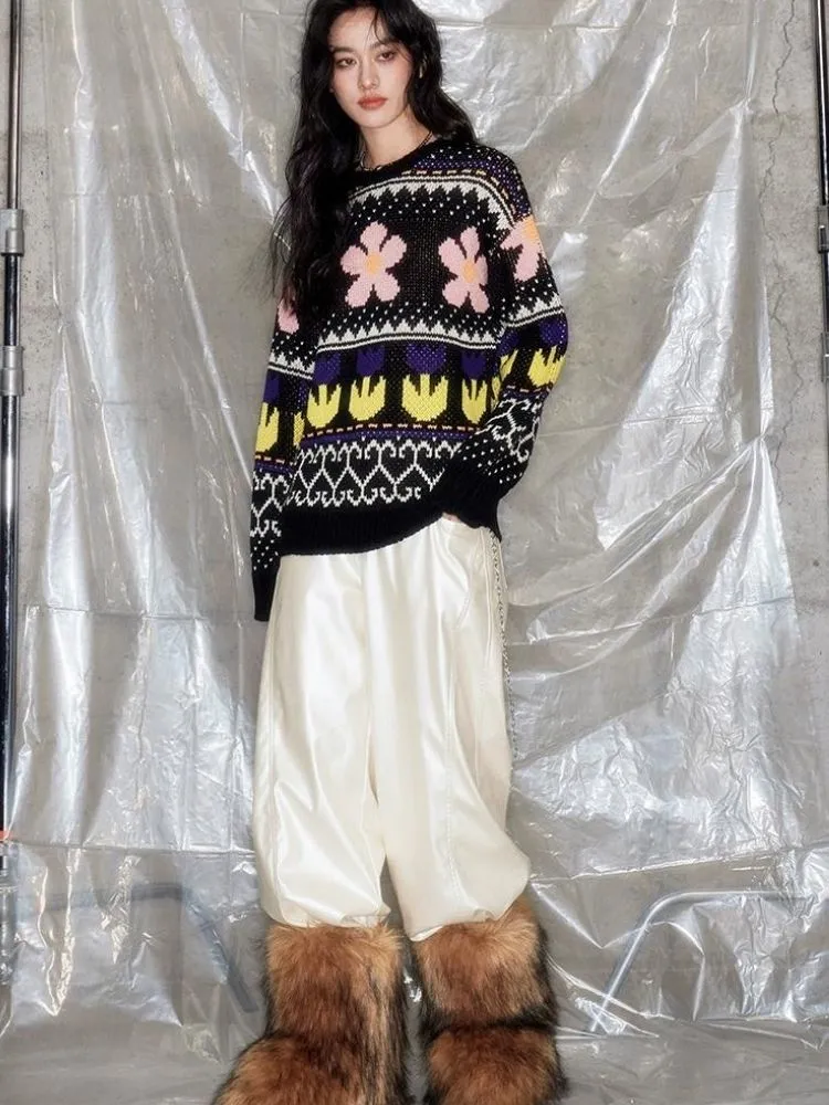 Lazy wind colorful floral sweater【s0000005631】