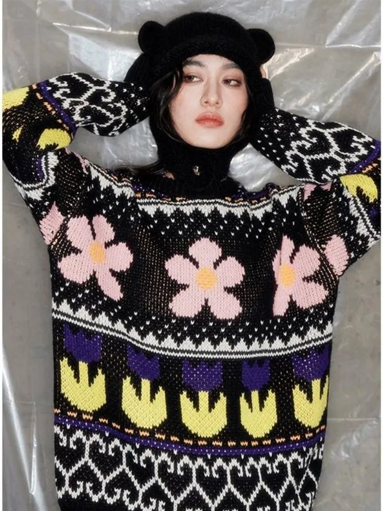 Lazy wind colorful floral sweater【s0000005631】
