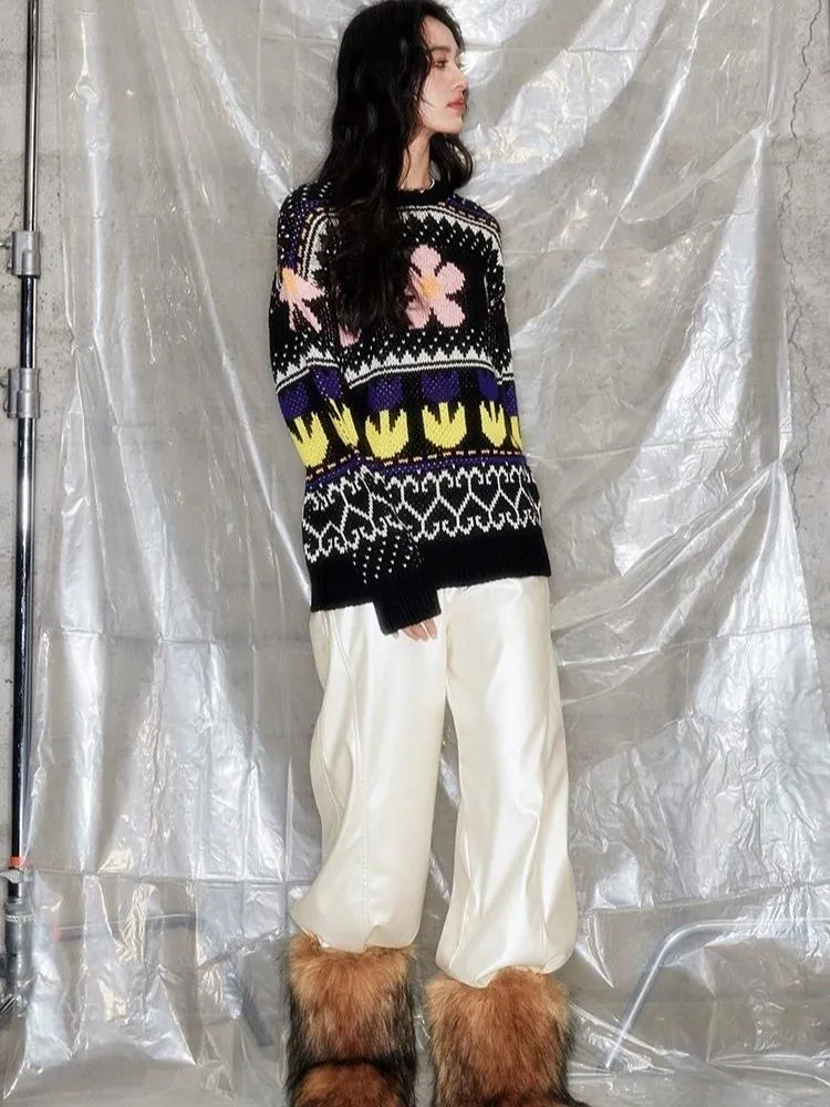 Lazy wind colorful floral sweater【s0000005631】