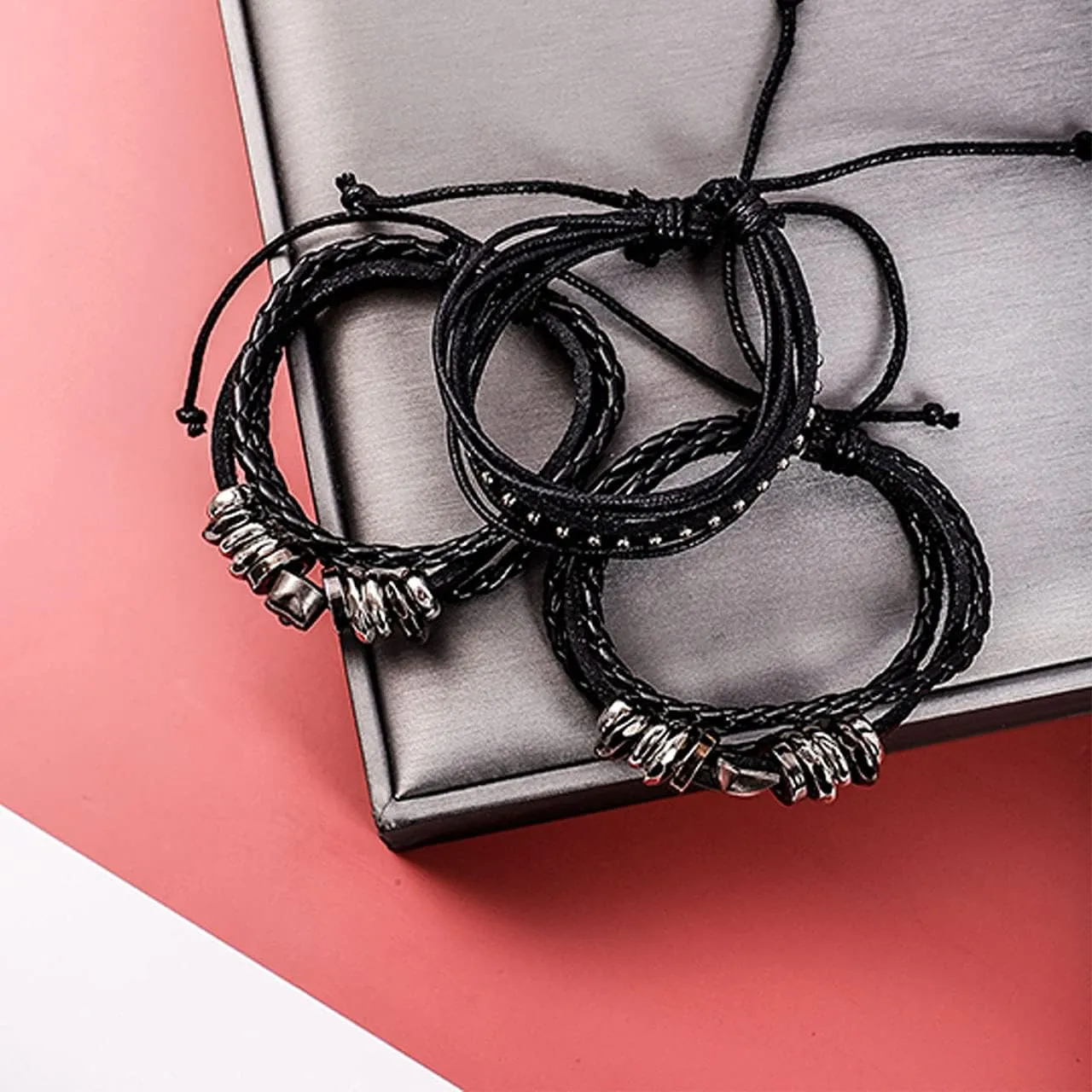 Leather Braided Bracelet Cuff Wrap Wristband for Men Women Adjustable