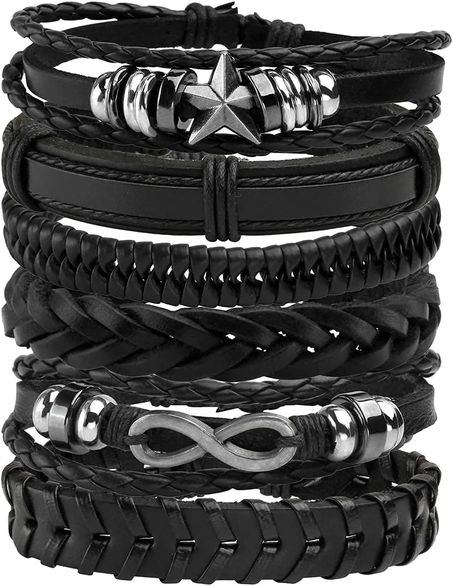 Leather Braided Bracelet Cuff Wrap Wristband for Men Women Adjustable