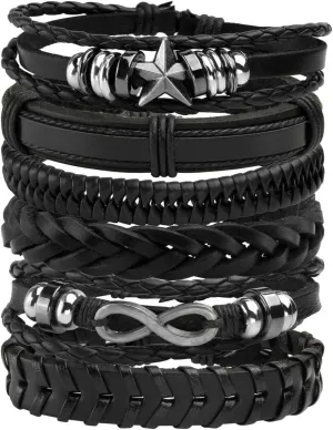 Leather Braided Bracelet Cuff Wrap Wristband for Men Women Adjustable