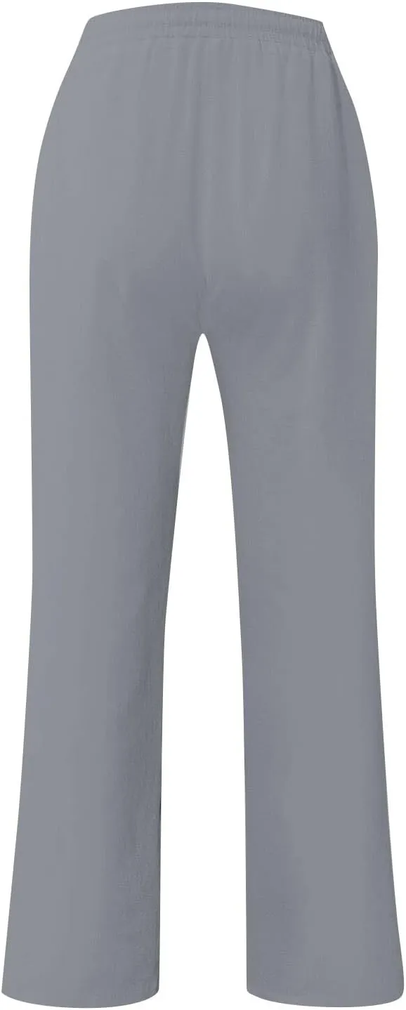 Linen Pants Men Loose Fit Summer Drawstring High Waisted Beach Pants Lightweight Straight Leg Trousers with Pockets