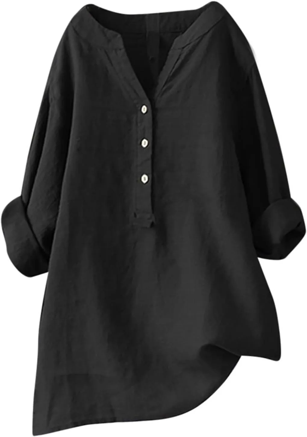 Linen Shirts for Women Breathable Tops Women's Loose Cotton Linen Blouses Womens 3/4 Length Sleeve Ladies Hemp Clothes