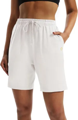 LUCKYCATCUS Women's 7" Bermuda Shorts Jersey Shorts with Pockets Workout Yoga Athletic Long Shorts for Women