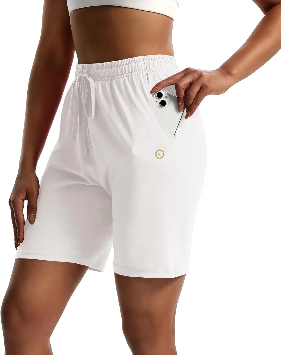 LUCKYCATCUS Women's 7" Bermuda Shorts Jersey Shorts with Pockets Workout Yoga Athletic Long Shorts for Women