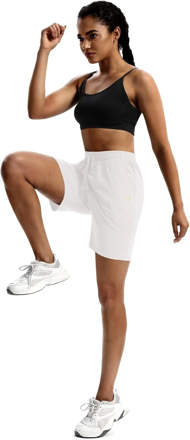LUCKYCATCUS Women's 7" Bermuda Shorts Jersey Shorts with Pockets Workout Yoga Athletic Long Shorts for Women