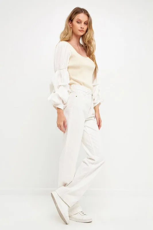 Lyla Mixed Media Square Neck Top