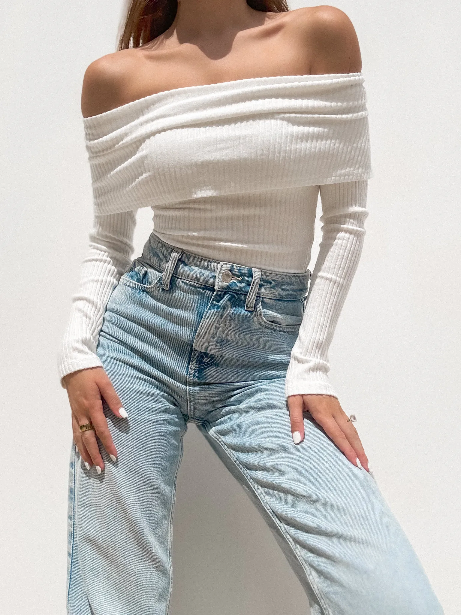 Marlee Cold Shoulder Knit Top in White