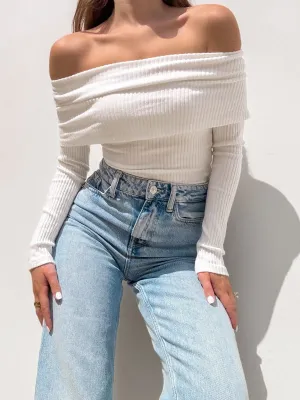 Marlee Cold Shoulder Knit Top in White