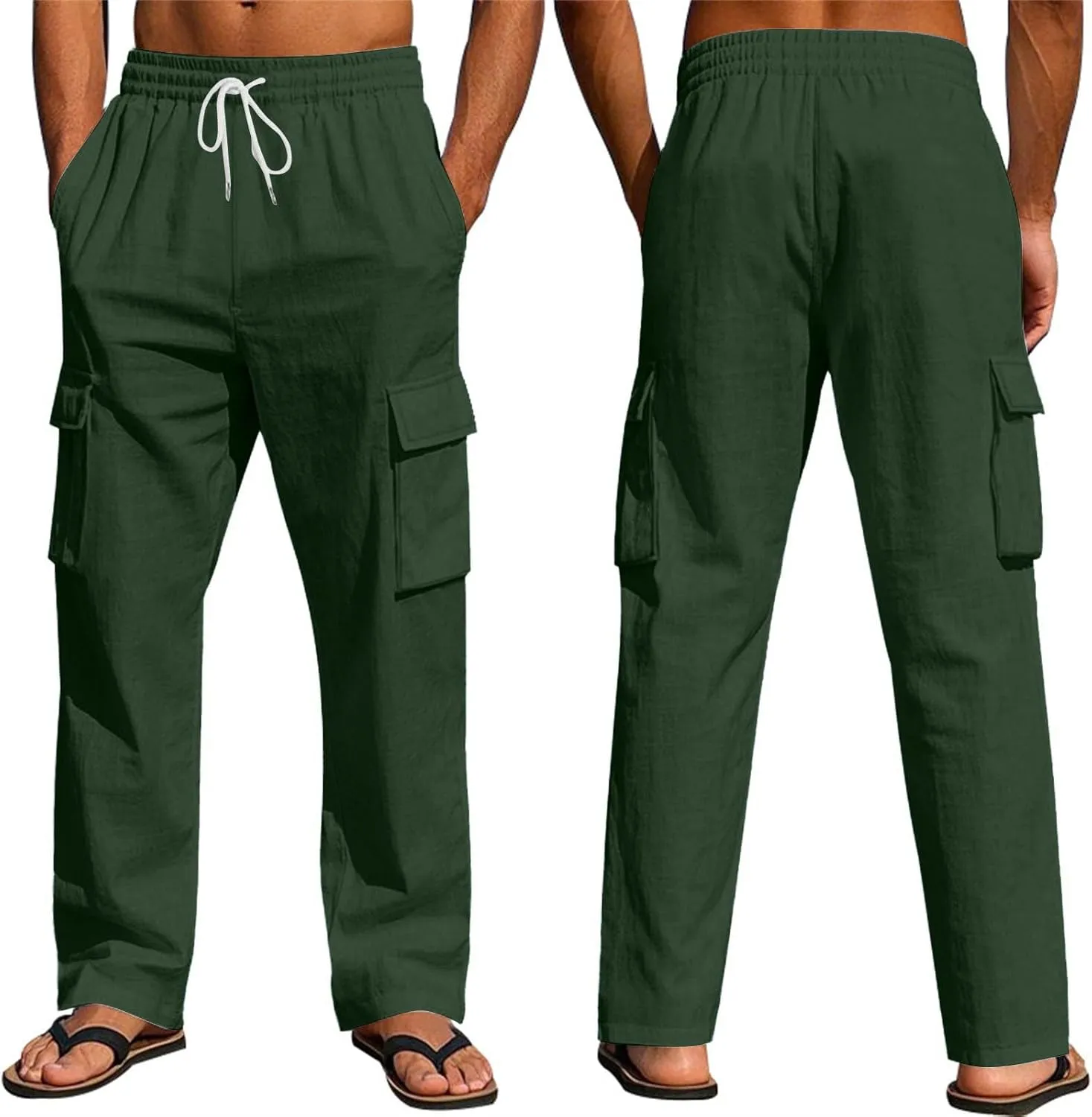 Men's Casual Linen Pants Summer Beach Loose Long Trousers