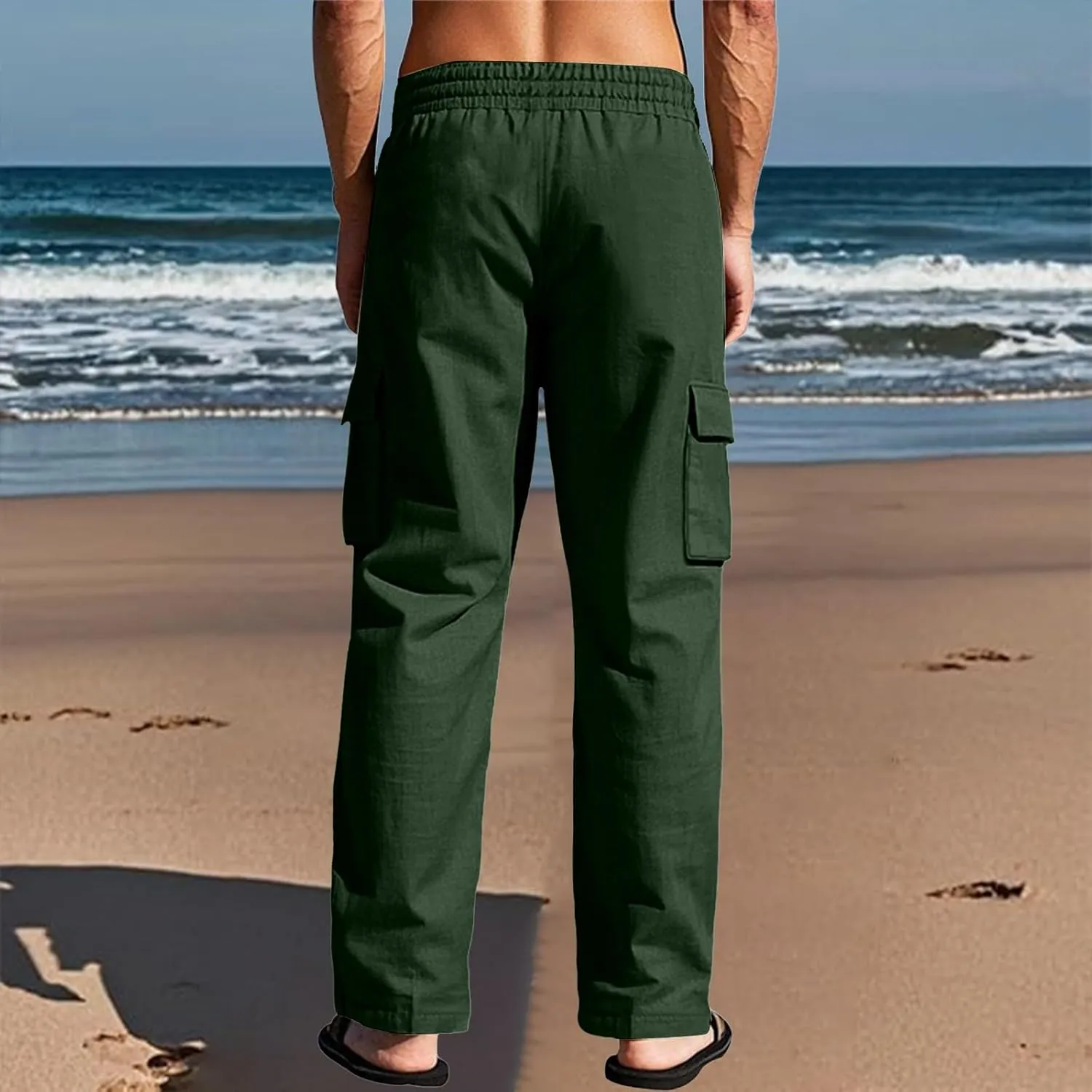 Men's Casual Linen Pants Summer Beach Loose Long Trousers