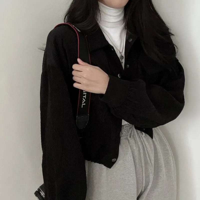 New Retro Simple Lapel Short Drawstring Top Coat For Women