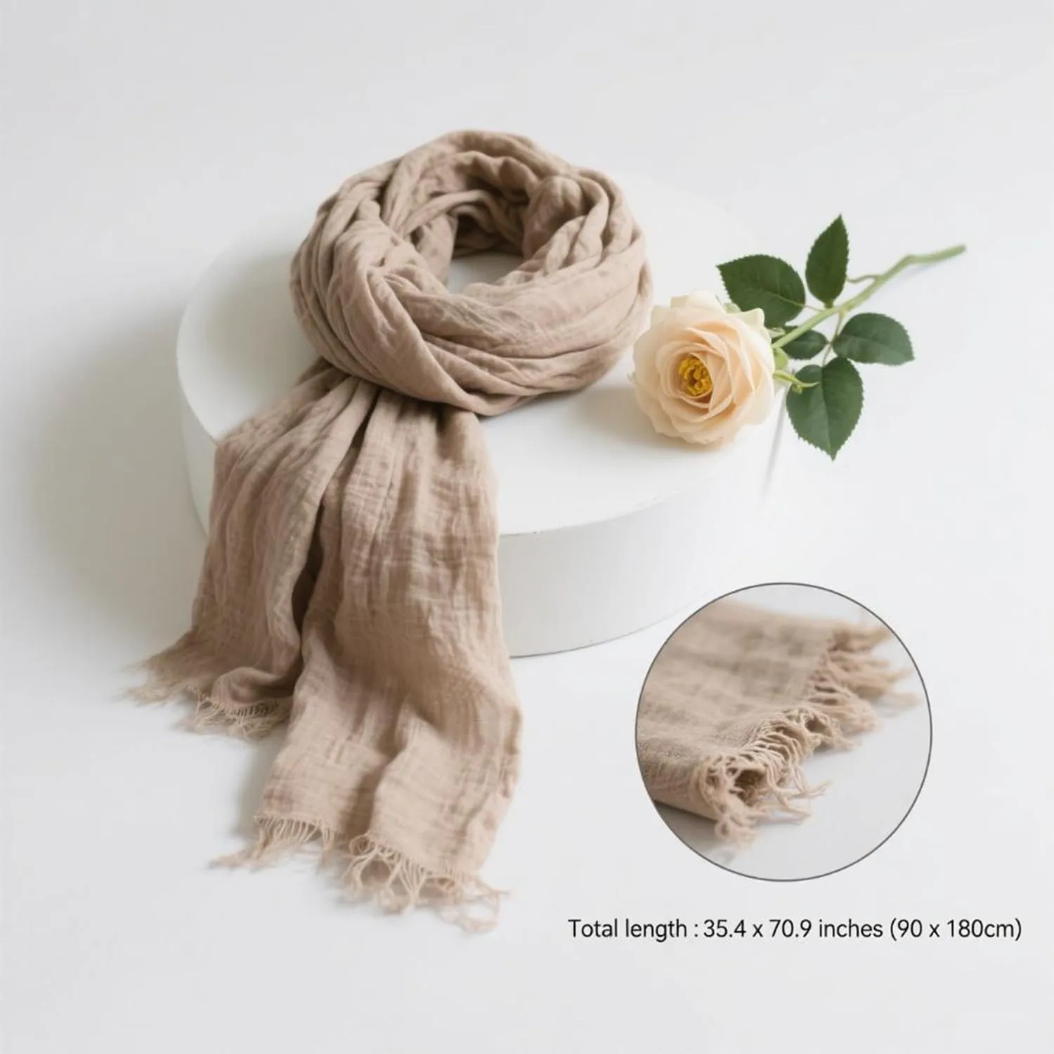 Nydotd Women Summer Cotton Linen Scarf Crinkle Long Beach Shawl Wrap hijab with Fringe