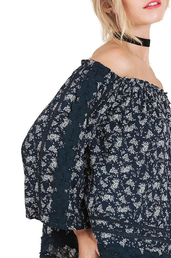 Off The Shoulder Floral Top, Navy