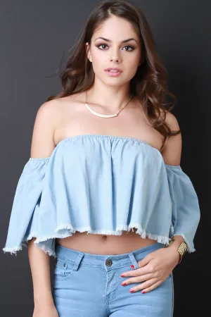 Off The Shoulder Frayed Crop Top