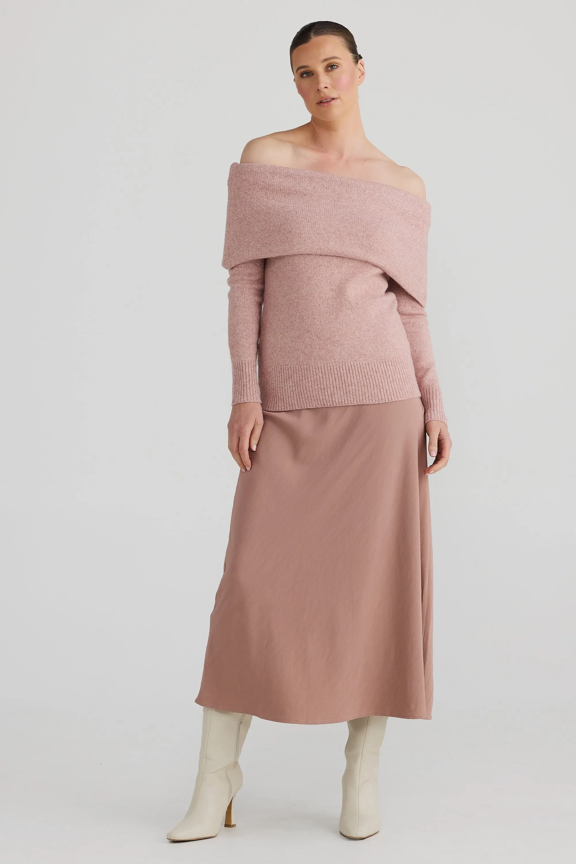 Off The Shoulder Knit Top - Mauve