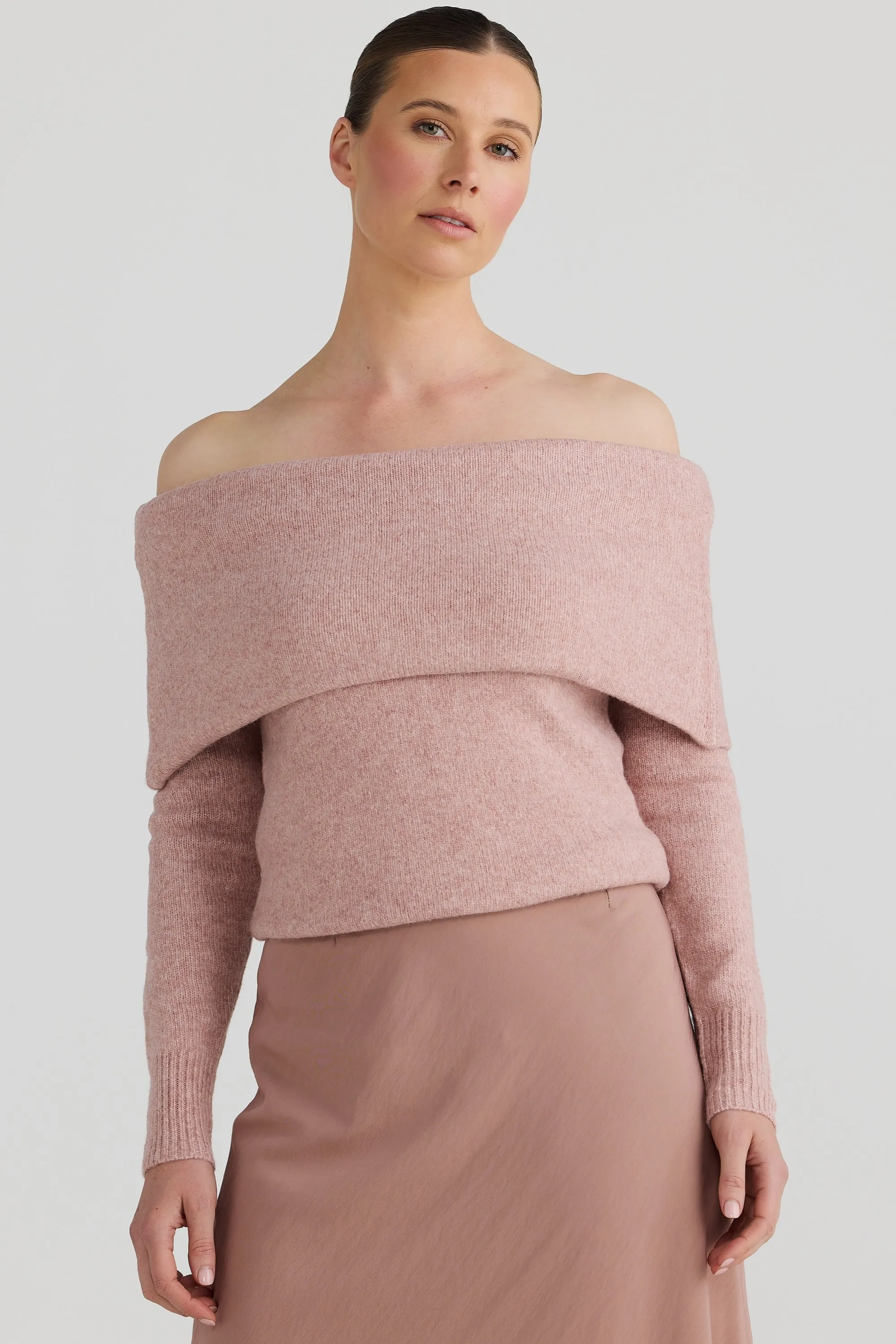 Off The Shoulder Knit Top - Mauve