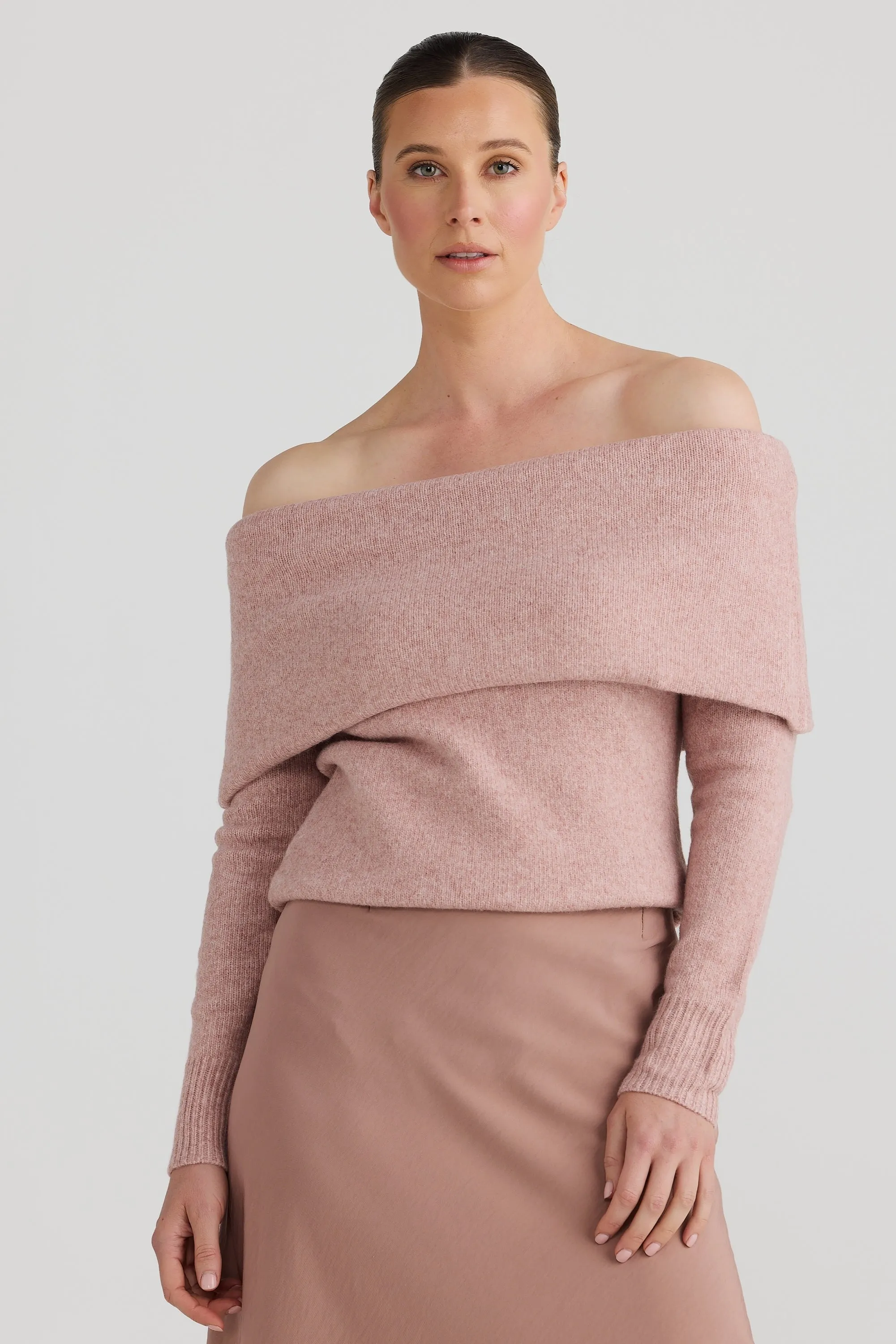 Off The Shoulder Knit Top - Mauve