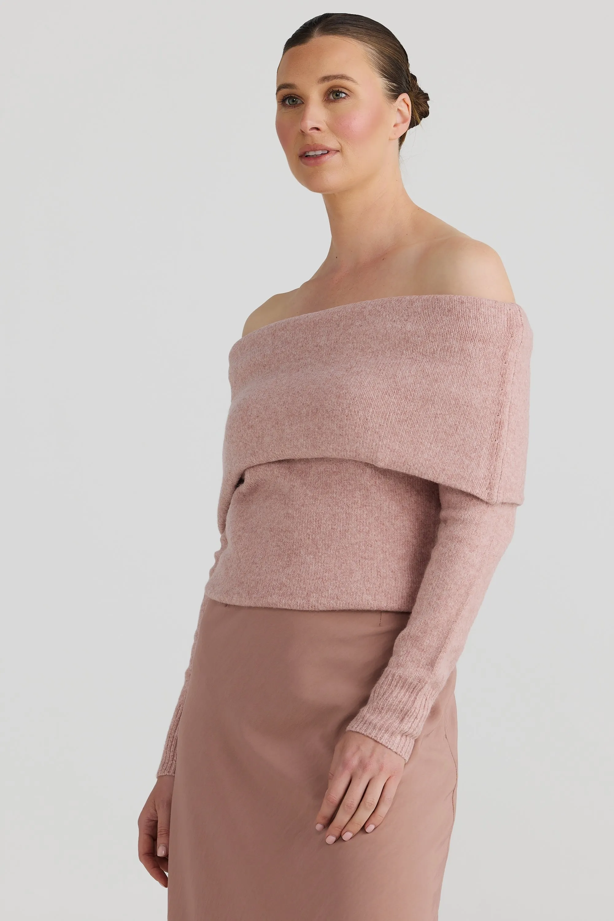 Off The Shoulder Knit Top - Mauve