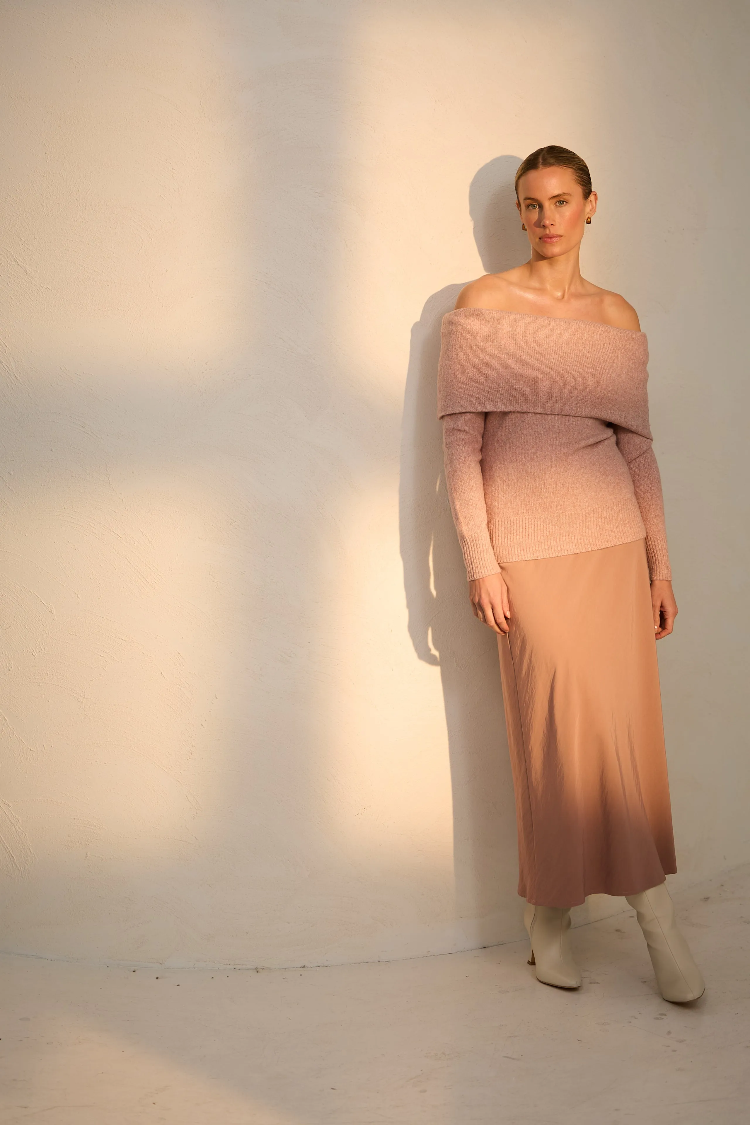 Off The Shoulder Knit Top - Mauve