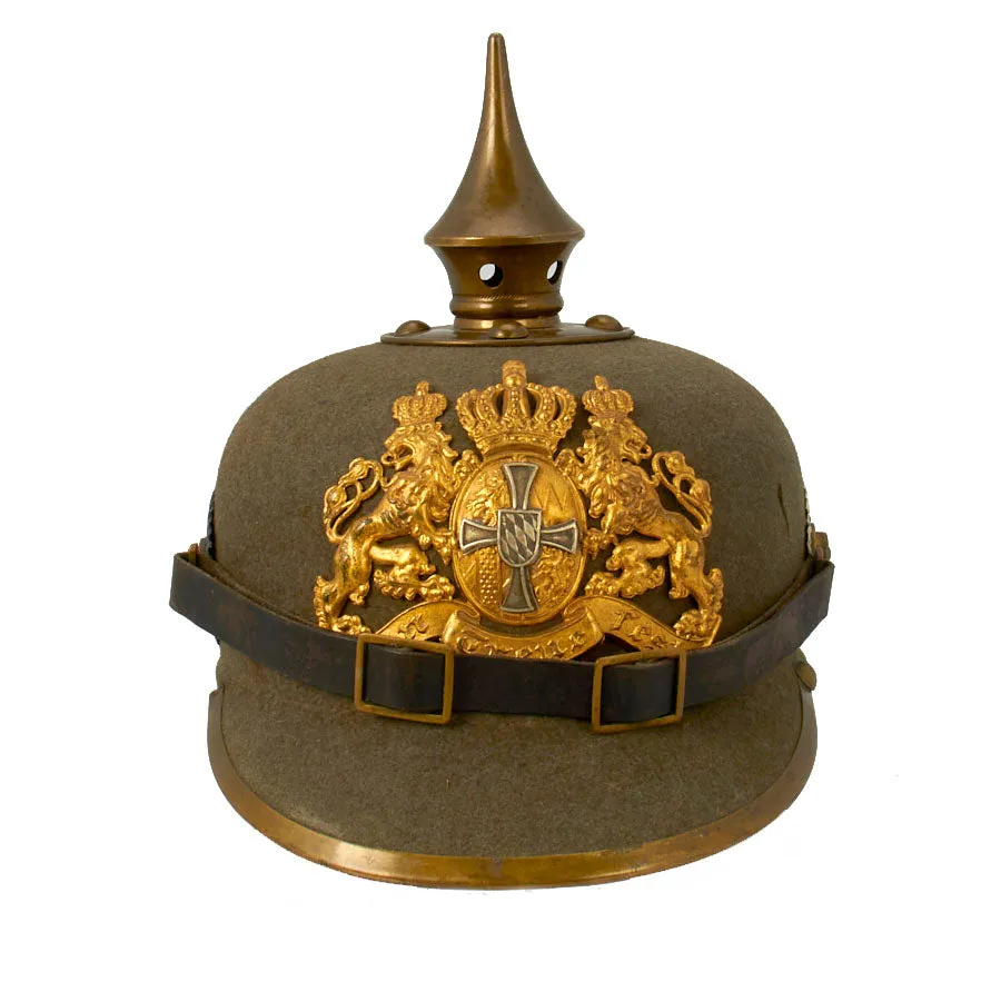 Original Imperial German WWI Bavarian M1895 Infantry Ersatz Felt Pickelhaube Spiked Helmet - Filzhelm