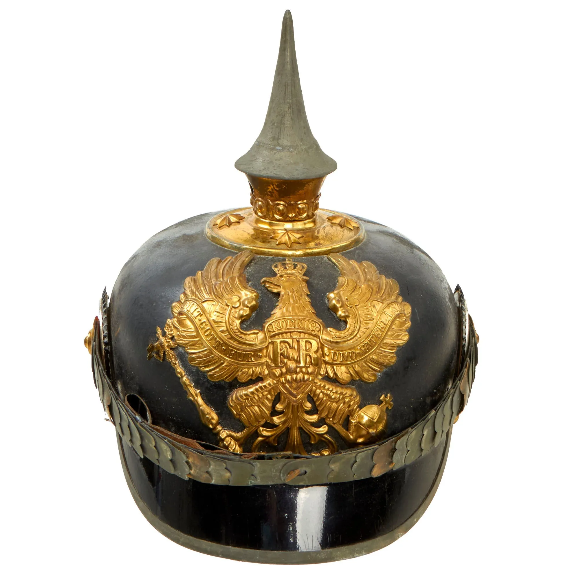 Original Rare Imperial German WWI Prussian Infantry Junior Officer Ersatz Vulcanfibre M1897 Pickelhaube Helmet - Complete