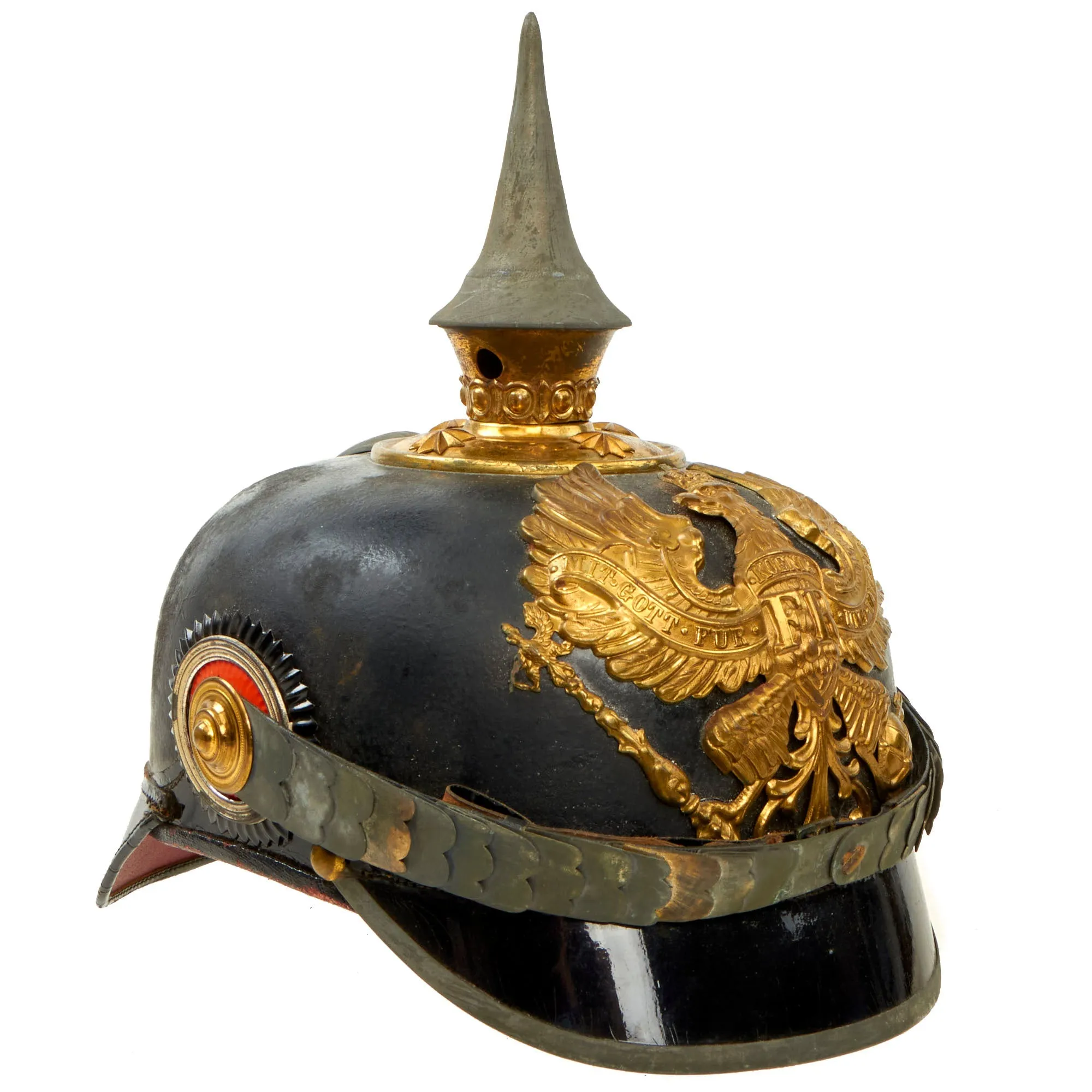 Original Rare Imperial German WWI Prussian Infantry Junior Officer Ersatz Vulcanfibre M1897 Pickelhaube Helmet - Complete