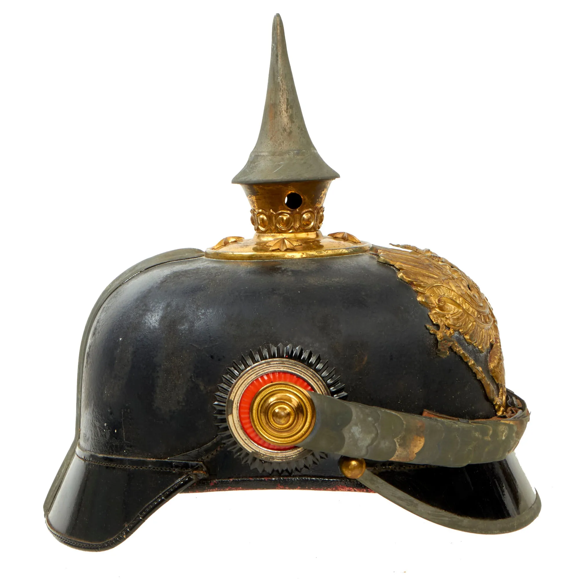 Original Rare Imperial German WWI Prussian Infantry Junior Officer Ersatz Vulcanfibre M1897 Pickelhaube Helmet - Complete