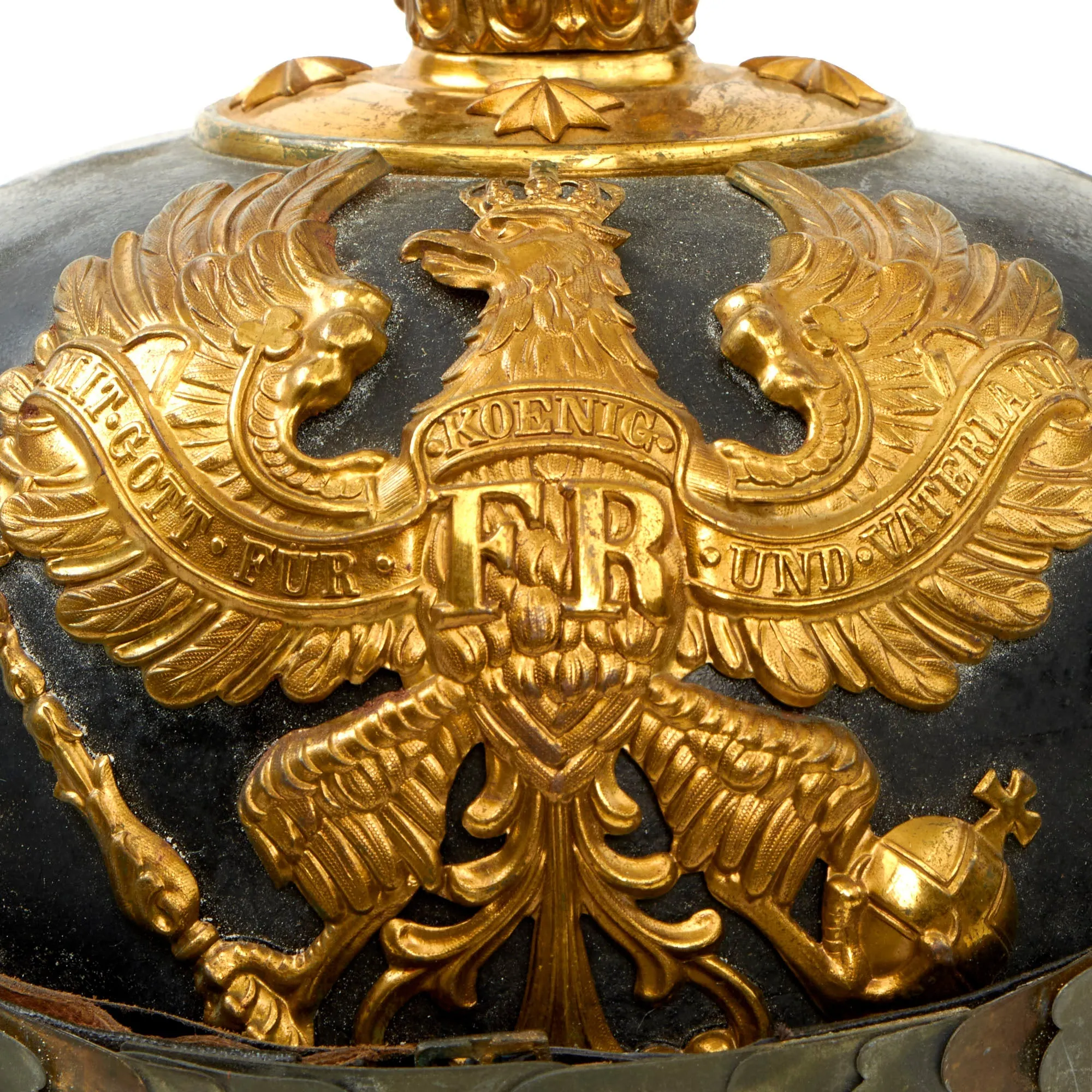 Original Rare Imperial German WWI Prussian Infantry Junior Officer Ersatz Vulcanfibre M1897 Pickelhaube Helmet - Complete