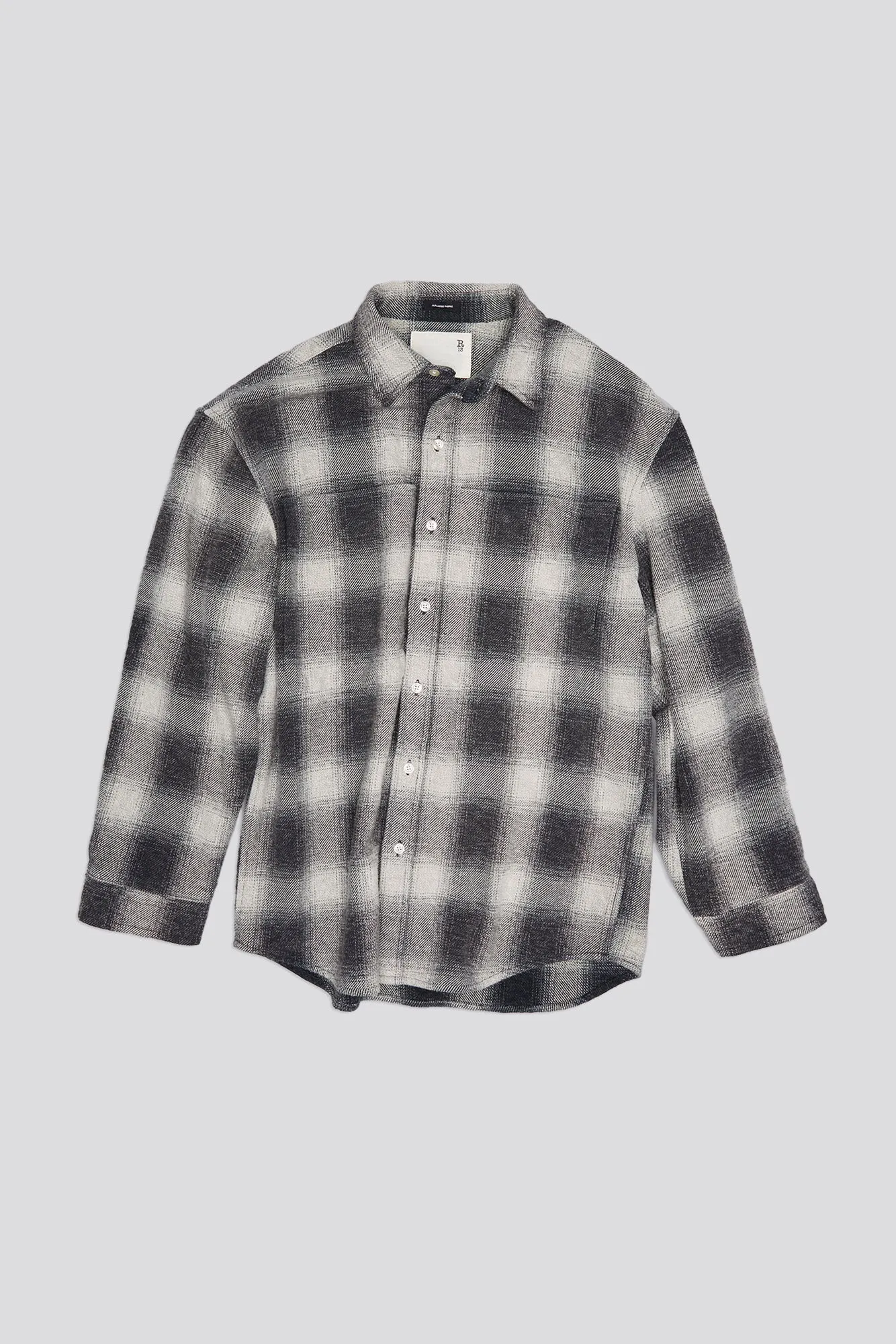 OVERSIZED POCKET DROP NECK - GREY OMBRE PLAID